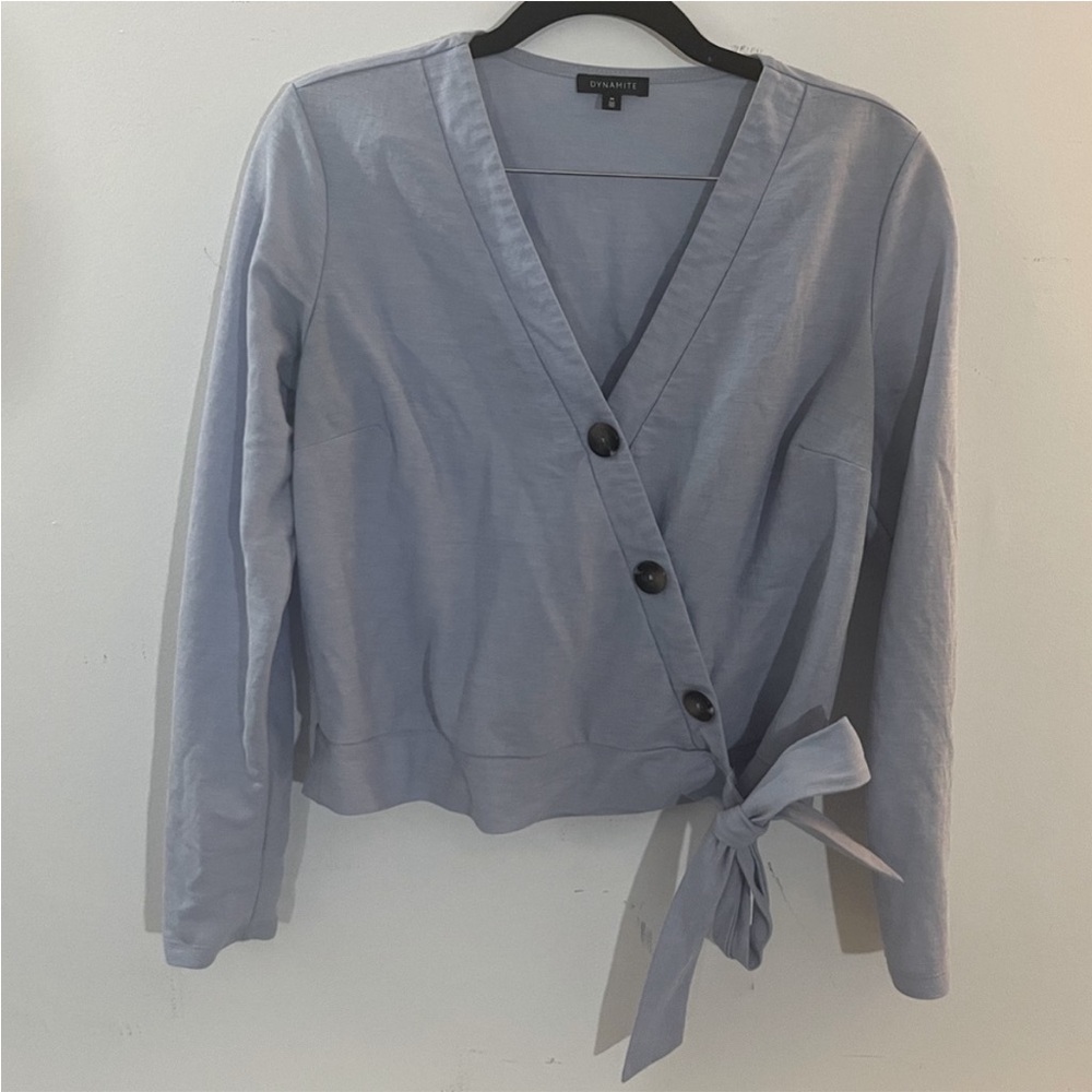 Wrap Style Botton Down V-neck Long Sleeve Shirt Top